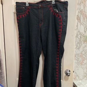 Women’s blue and red jeans